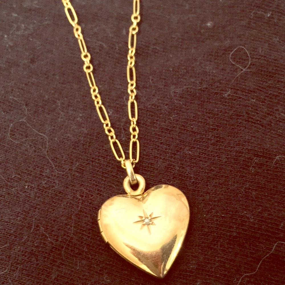 Victorian Heart Locket Solid 14K w/ Diamond Accent